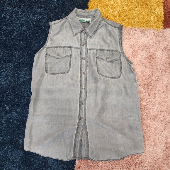 One Resource Vintage Late 70s Charcoal Grey 100% Silk Button Down Blouse - Picture 1 of 8